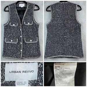Urban Revivo Women Tweed Speckled Embroidery Pearl Buttons Vest Size 4 Y2K Retro